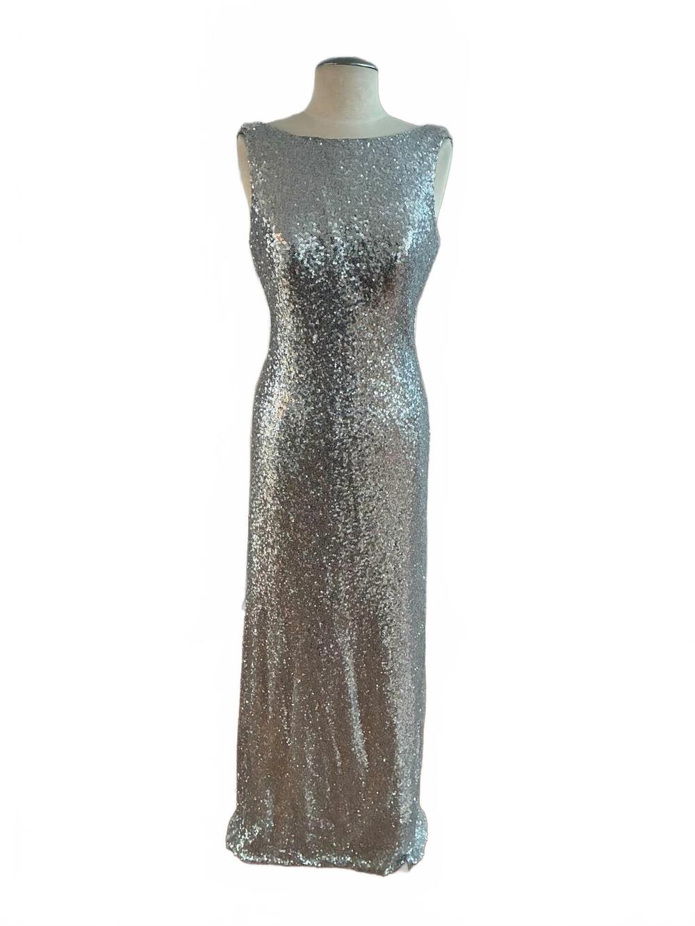 NEW CHRISTINA WU women's a-line dress in silver sequin